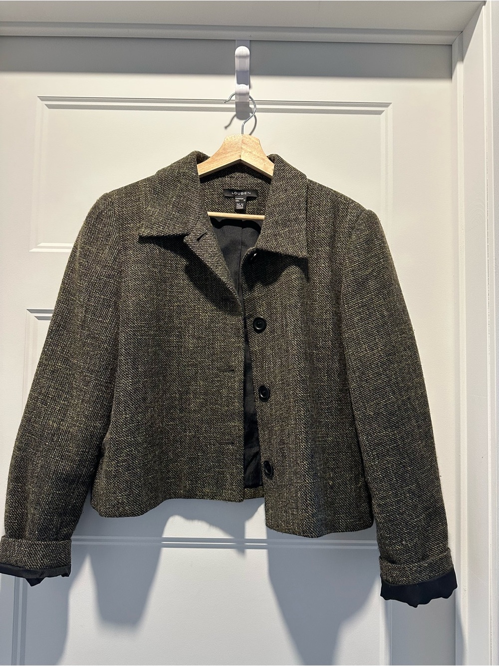 Louben Olive-Green Tweed Cropped Blazer